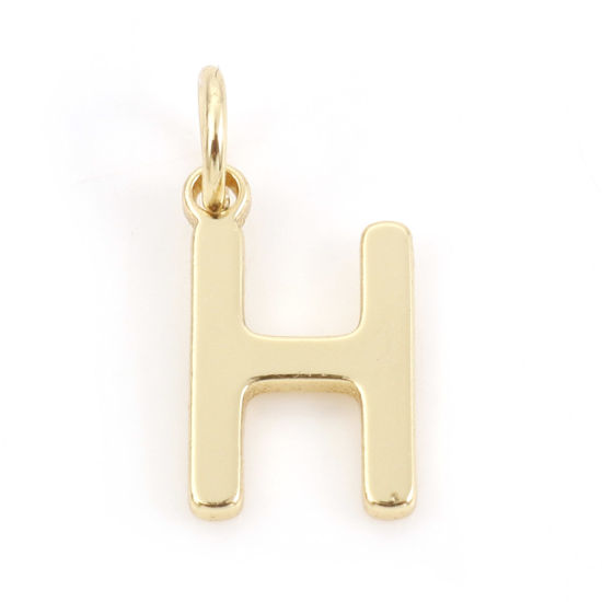 Picture of 2 PCs Brass Charms 18K Real Gold Plated Capital Alphabet/ Letter Message " H " 13mm x 6mm                                                                                                                                                                     