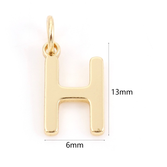 Bild von 2 Stück Messing Charms 18K Echtgold plattiert Buchstabe Message H " 13mm x 6mm