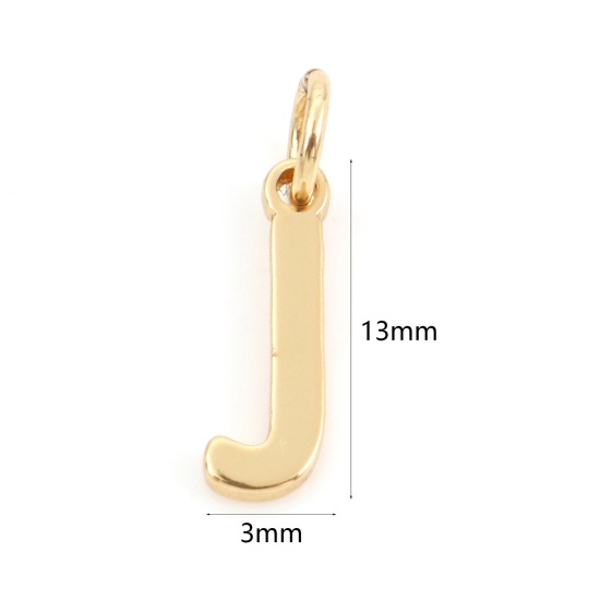 Bild von 2 Stück Messing Charms 18K Echtgold plattiert Buchstabe Message J " 13mm x 3mm