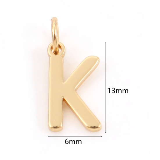 Bild von 2 Stück Messing Charms 18K Echtgold plattiert Buchstabe Message K " 13mm x 6mm