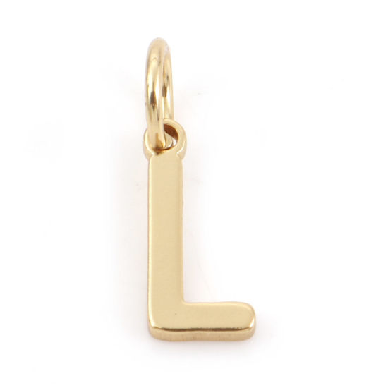 Picture of 2 PCs Brass Charms 18K Real Gold Plated Capital Alphabet/ Letter Message " L " 13mm x 5mm                                                                                                                                                                     