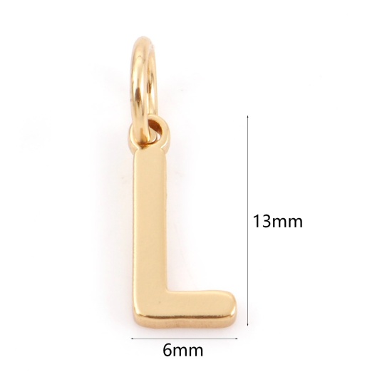 Bild von 2 Stück Messing Charms 18K Echtgold plattiert Buchstabe Message L " 13mm x 5mm