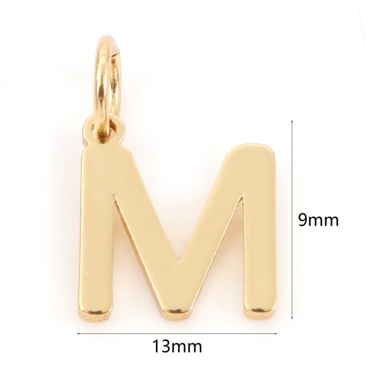 Bild von 2 Stück Messing Charms 18K Echtgold plattiert Buchstabe Message M " 13mm x 9mm