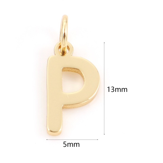 Bild von 2 Stück Messing Charms 18K Echtgold plattiert Buchstabe Message P " 13mm x 5mm