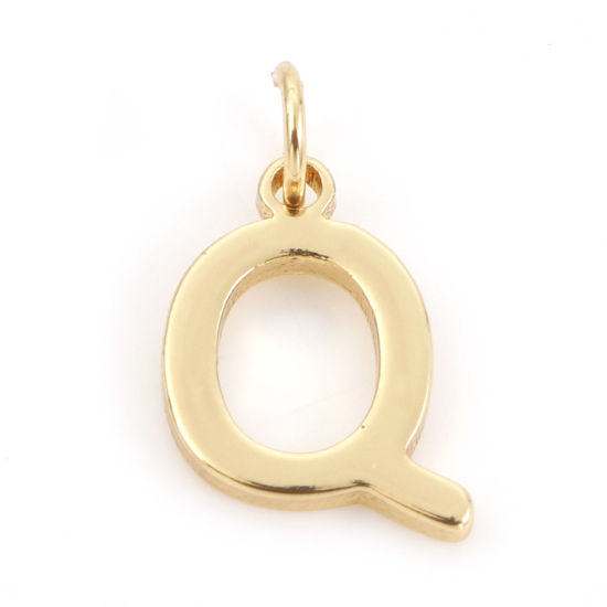 Picture of 2 PCs Brass Charms 18K Real Gold Plated Capital Alphabet/ Letter Message " Q " 13mm x 7.5mm                                                                                                                                                                   