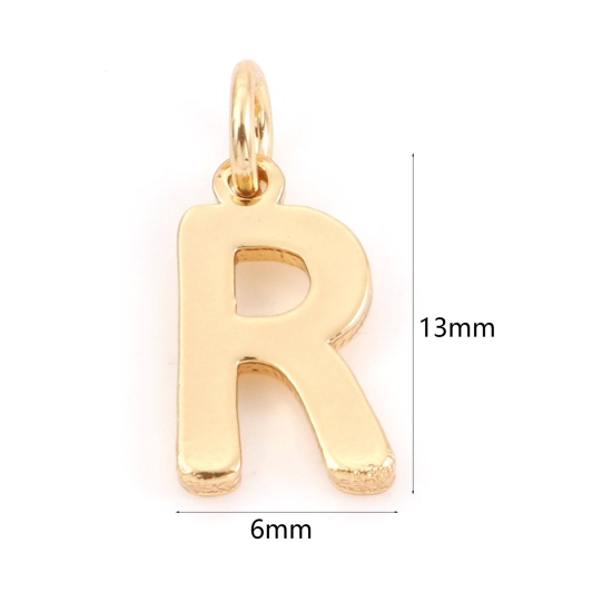 Bild von 2 Stück Messing Charms 18K Echtgold plattiert Buchstabe Message R " 13mm x 6mm