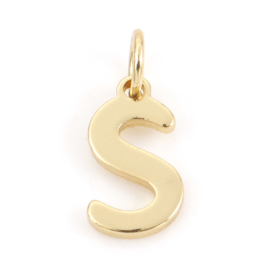 Picture of 2 PCs Brass Charms 18K Real Gold Plated Capital Alphabet/ Letter Message " S " 13mm x 5.5mm                                                                                                                                                                   
