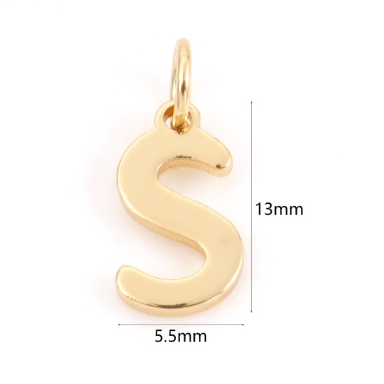 Bild von 2 Stück Messing Charms 18K Echtgold plattiert Buchstabe Message S " 13mm x 5.5mm