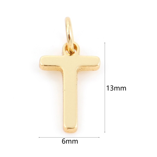 Bild von 2 Stück Messing Charms 18K Echtgold plattiert Buchstabe Message T " 13mm x 6mm