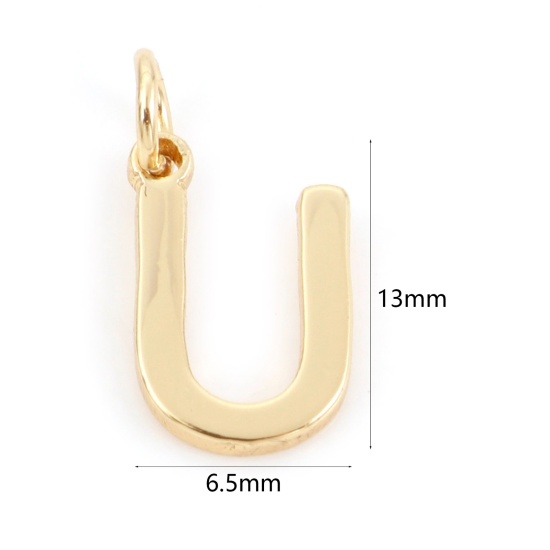 Bild von 2 Stück Messing Charms 18K Echtgold plattiert Buchstabe Message U " 13mm x 6.5mm