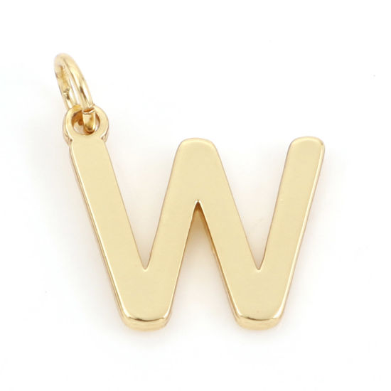 Picture of 2 PCs Brass Charms 18K Real Gold Plated Capital Alphabet/ Letter Message " W " 13mm x 11mm                                                                                                                                                                    