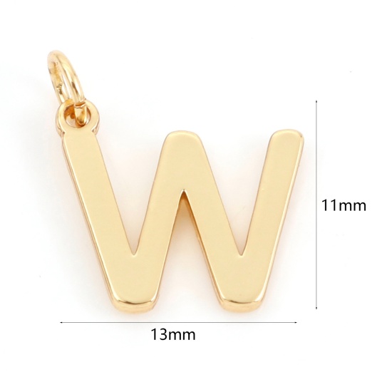 Bild von 2 Stück Messing Charms 18K Echtgold plattiert Buchstabe Message W " 13mm x 11mm