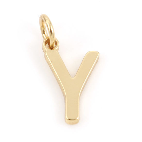 Picture of 2 PCs Brass Charms 18K Real Gold Plated Capital Alphabet/ Letter Message " Y " 13mm x 6mm                                                                                                                                                                     