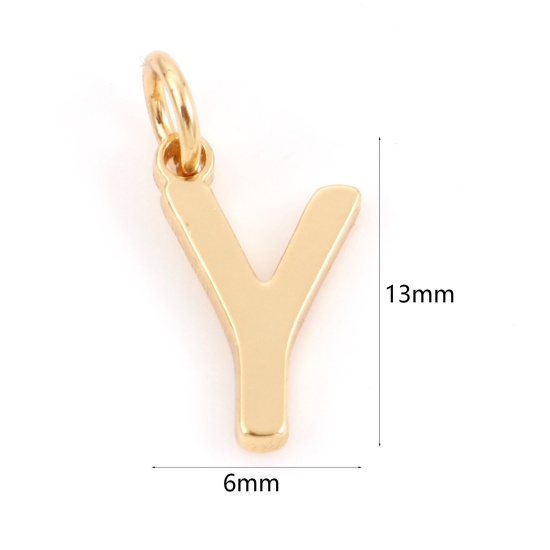 Bild von 2 Stück Messing Charms 18K Echtgold plattiert Buchstabe Message Y " 13mm x 6mm