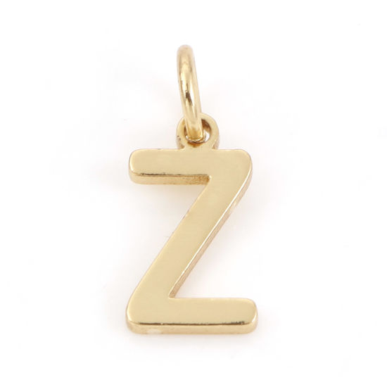 Picture of 2 PCs Brass Charms 18K Real Gold Plated Capital Alphabet/ Letter Message " Z " 13mm x 6mm                                                                                                                                                                     