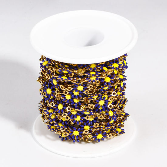 Bild von 1 Meter 304 Edelstahl Handgefertigte Gliederkette Für handgefertigte Schmuckherstellung Gänseblümchen Vergoldet Doppelseitige Emaille 7.5mm