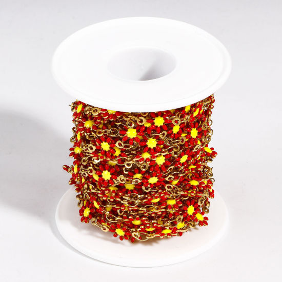 Imagen de 1 M 304 Acero Inoxidable Cadena de Eslabones Hechos a Mano Para Accesorios Hechos a Mano para Hacer Joyas Flor de la margarita Chapado en Oro Esmalte de Doble Cara 7.5mm