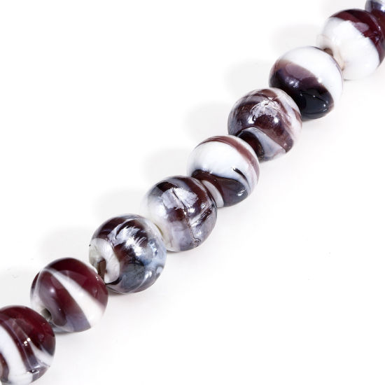 Bild von 10 Stück Muranoglas Perlen für die Herstellung von DIY-Charme-Schmuck Rund Kaffeebraun Textur ca 12mm D., Loch:ca. 2mm-1mm