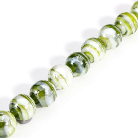 Bild von 10 Stück Muranoglas Perlen für die Herstellung von DIY-Charme-Schmuck Rund Grün Textur ca 12mm D., Loch:ca. 2mm-1mm