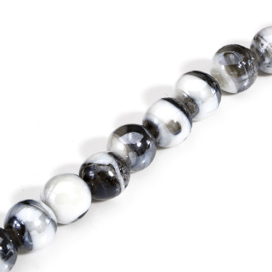 Bild von 10 Stück Muranoglas Perlen für die Herstellung von DIY-Charme-Schmuck Rund Grau Textur ca 12mm D., Loch:ca. 2mm-1mm