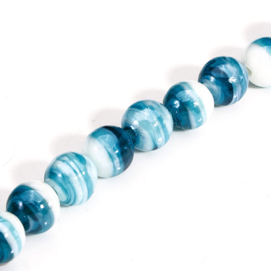 Bild von 10 Stück Muranoglas Perlen für die Herstellung von DIY-Charme-Schmuck Rund Cyan Textur ca 12mm D., Loch:ca. 2mm-1mm