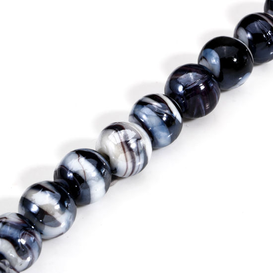 Bild von 10 Stück Muranoglas Perlen für die Herstellung von DIY-Charme-Schmuck Rund Schwarz Textur ca 12mm D., Loch:ca. 2mm-1mm