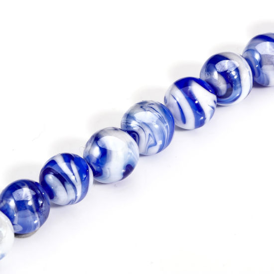 Bild von 10 Stück Muranoglas Perlen für die Herstellung von DIY-Charme-Schmuck Rund Saphirblau Textur ca 12mm D., Loch:ca. 2mm-1mm