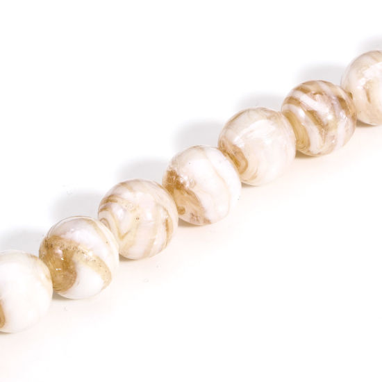 Bild von 10 Stück Muranoglas Perlen für die Herstellung von DIY-Charme-Schmuck Rund helle Beige Textur ca 12mm D., Loch:ca. 2mm-1mm