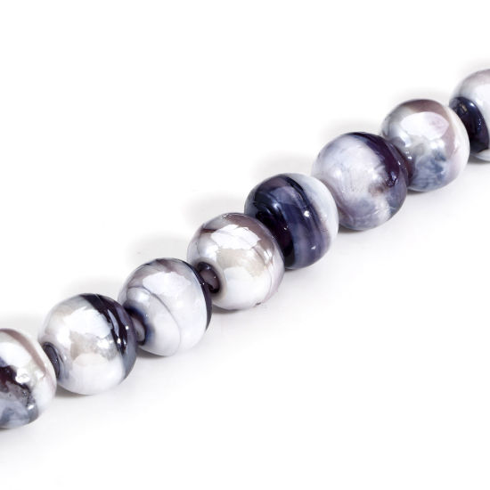 Bild von 10 Stück Muranoglas Perlen für die Herstellung von DIY-Charme-Schmuck Rund Violett Textur ca 12mm D., Loch:ca. 2mm-1mm