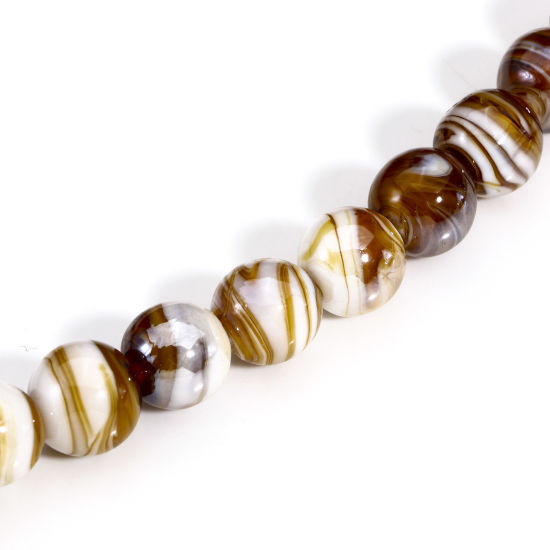 Bild von 10 Stück Muranoglas Perlen für die Herstellung von DIY-Charme-Schmuck Rund Braun Textur ca 12mm D., Loch:ca. 2mm-1mm