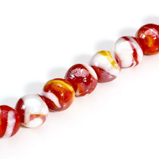 Bild von 10 Stück Muranoglas Perlen für die Herstellung von DIY-Charme-Schmuck Rund Rot Textur ca 12mm D., Loch:ca. 2mm-1mm