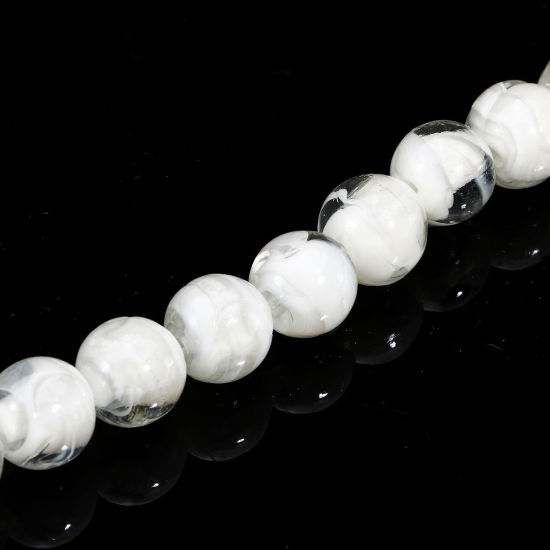 Bild von 10 Stück Muranoglas Perlen für die Herstellung von DIY-Charme-Schmuck Rund Weiß Textur ca 12mm D., Loch:ca. 2mm-1mm