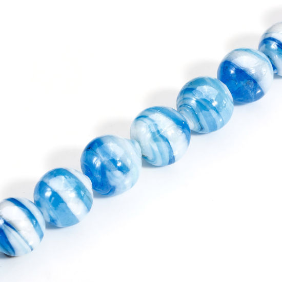 Bild von 10 Stück Muranoglas Perlen für die Herstellung von DIY-Charme-Schmuck Rund Blau Textur ca 12mm D., Loch:ca. 2mm-1mm