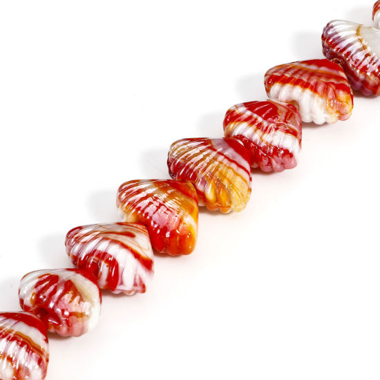 Bild von 10 Stück Muranoglas Ozean Schmuck Perlen für die Herstellung von DIY-Charme-Schmuck Muschel Rot Textur ca 22mm x 16mm, Loch:ca. 2.5mm-1.5mm
