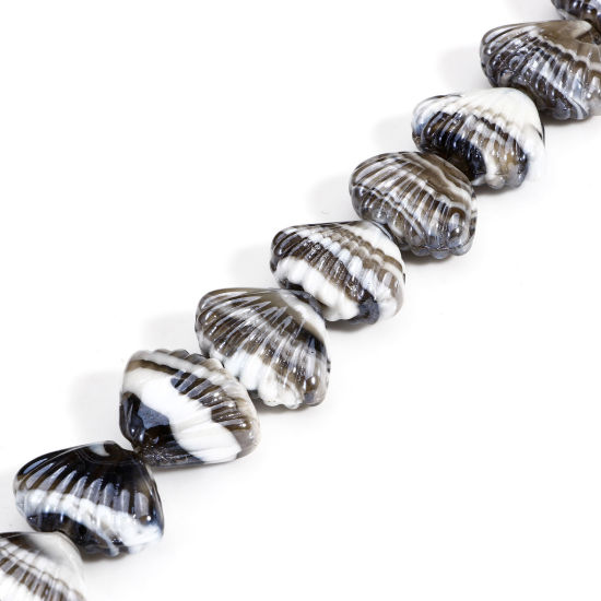 Bild von 10 Stück Muranoglas Ozean Schmuck Perlen für die Herstellung von DIY-Charme-Schmuck Muschel Grau Textur ca 22mm x 16mm, Loch:ca. 2.5mm-1.5mm