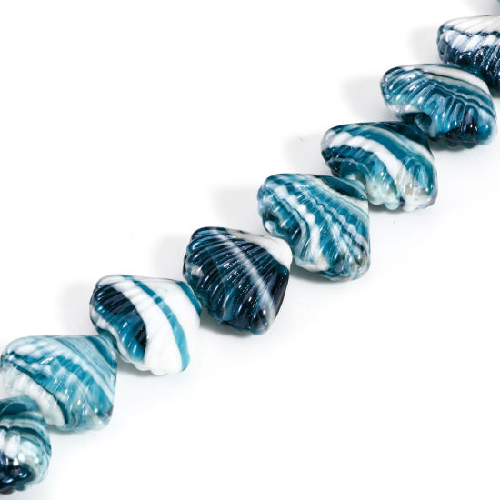 Bild von 10 Stück Muranoglas Ozean Schmuck Perlen für die Herstellung von DIY-Charme-Schmuck Muschel Cyan Textur ca 22mm x 16mm, Loch:ca. 2.5mm-1.5mm