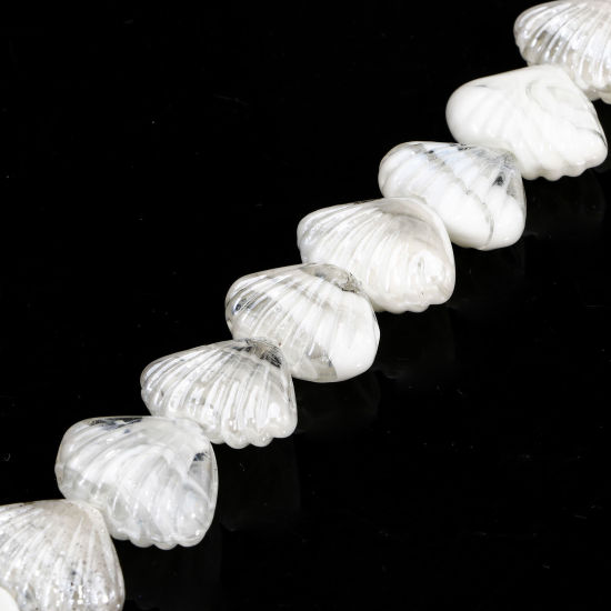 Bild von 10 Stück Muranoglas Ozean Schmuck Perlen für die Herstellung von DIY-Charme-Schmuck Muschel Weiß Textur ca 22mm x 16mm, Loch:ca. 2.5mm-1.5mm
