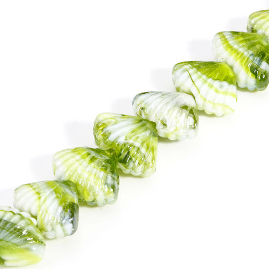 Bild von 10 Stück Muranoglas Ozean Schmuck Perlen für die Herstellung von DIY-Charme-Schmuck Muschel Grün Textur ca 22mm x 16mm, Loch:ca. 2.5mm-1.5mm