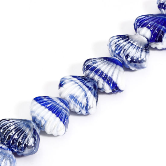 Bild von 10 Stück Muranoglas Ozean Schmuck Perlen für die Herstellung von DIY-Charme-Schmuck Muschel Saphirblau Textur ca 22mm x 16mm, Loch:ca. 2.5mm-1.5mm