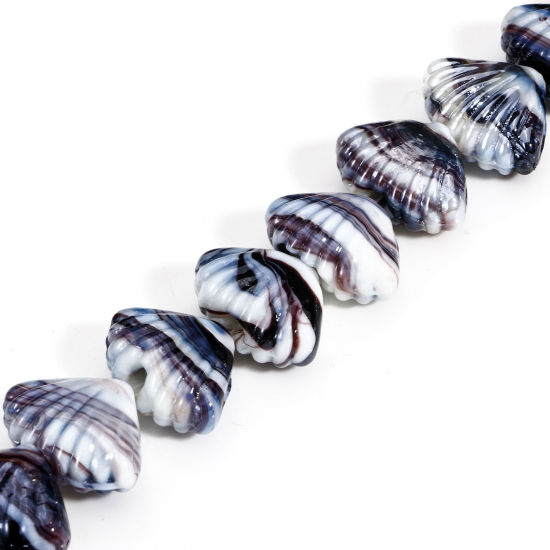 Bild von 10 Stück Muranoglas Ozean Schmuck Perlen für die Herstellung von DIY-Charme-Schmuck Muschel Schwarz Textur ca 22mm x 16mm, Loch:ca. 2.5mm-1.5mm