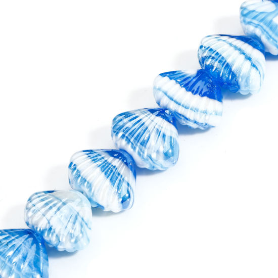 Bild von 10 Stück Muranoglas Ozean Schmuck Perlen für die Herstellung von DIY-Charme-Schmuck Muschel Blau Textur ca 22mm x 16mm, Loch:ca. 2.5mm-1.5mm