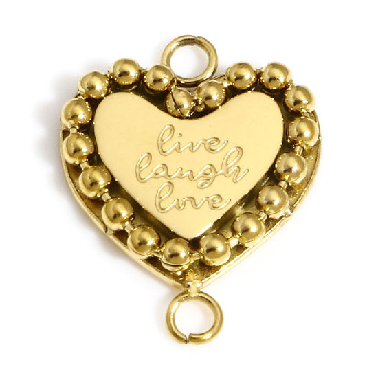 Picture of 1 Piece Vacuum Plating 304 Stainless Steel Valentine's Day Connectors Charms Pendants Gold Plated Heart 15.5mm x 12mm