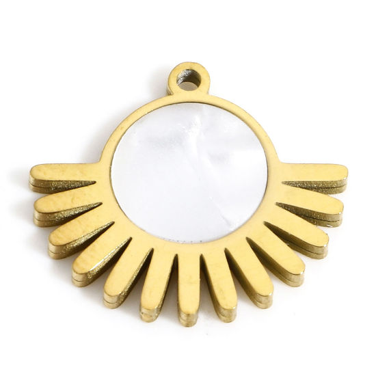 Picture of 1 Piece Vacuum Plating 304 Stainless Steel & Natural Shell Charms Gold Plated Sunshine 16.5mm x 14.5mm