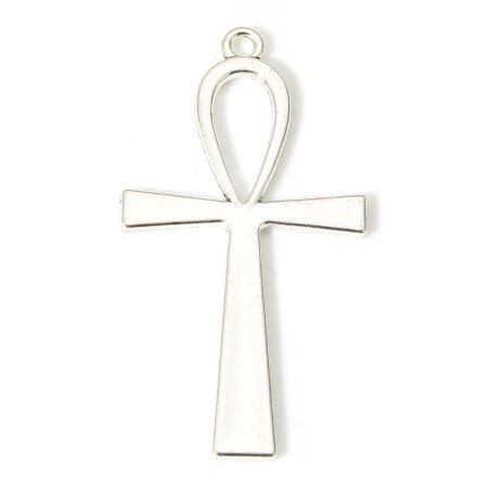 Picture of Zinc Based Alloy Religious Pendants Multicolor Ankh Egyptian Cross 5.4cm x 2.8cm