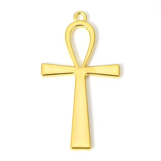 Image de 20 Pcs Pendentifs Religieux en Alliage de Zinc Doré Ankh Egyptienne Croix 5.4cm x 2.8cm