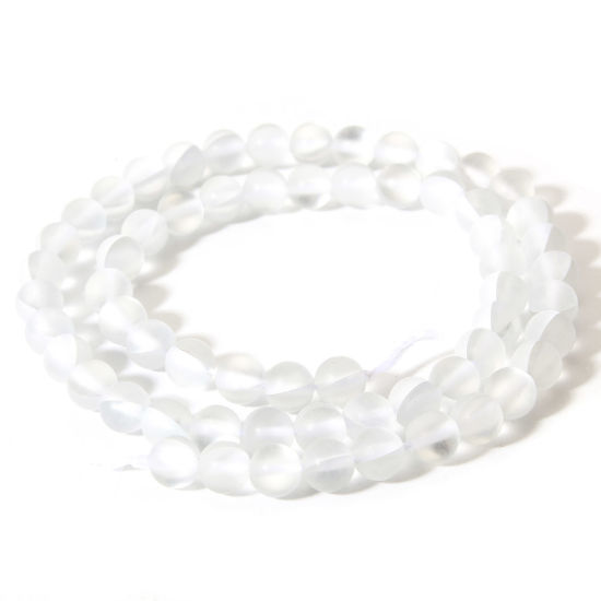 Bild von 1 Strang (ca. 62 Stück/Strang) Mondstein ( Imitiert ) Perlen für die Herstellung von DIY-Charme-Schmuck Rund Eisgrau Matt ca. 6mm D., Loch:ca. 0.8mm, 38cm lang