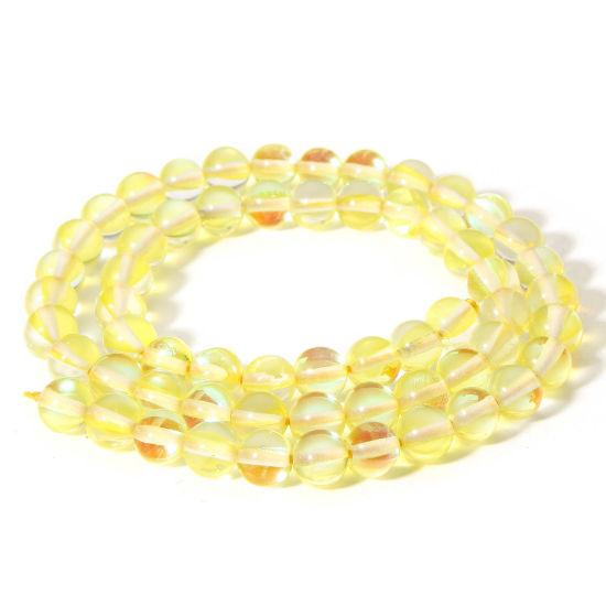 Picture of 1 Strand (Approx 62 PCs/Strand) Moonstone ( Imitation ) Loose Beads For DIY Charm Jewelry Making Round Yellow Transparent About 6mm Dia., Hole: Approx 0.8mm, 38cm(15") long