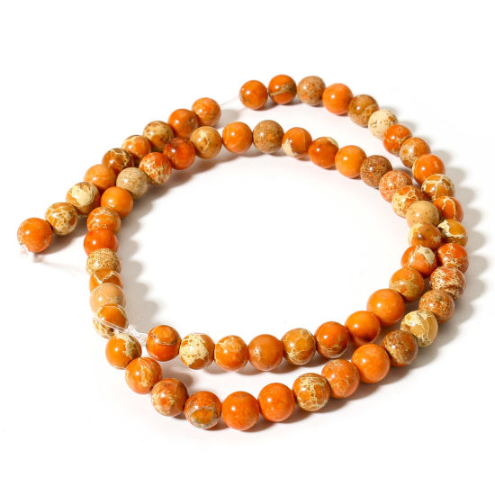 Picture of 1 Strand (Approx 60 PCs/Strand) Emperor Stone ( Natural Dyed ) Loose Beads For DIY Charm Jewelry Making Round Orange About 6mm Dia., Hole: Approx 0.8mm, 38cm(15") long