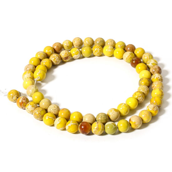 Picture of 1 Strand (Approx 60 PCs/Strand) Emperor Stone ( Natural Dyed ) Loose Beads For DIY Charm Jewelry Making Round Yellow About 6mm Dia., Hole: Approx 0.8mm, 38cm(15") long