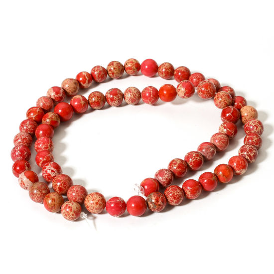Picture of 1 Strand (Approx 60 PCs/Strand) Emperor Stone ( Natural Dyed ) Loose Beads For DIY Charm Jewelry Making Round Red About 6mm Dia., Hole: Approx 0.8mm, 38cm(15") long